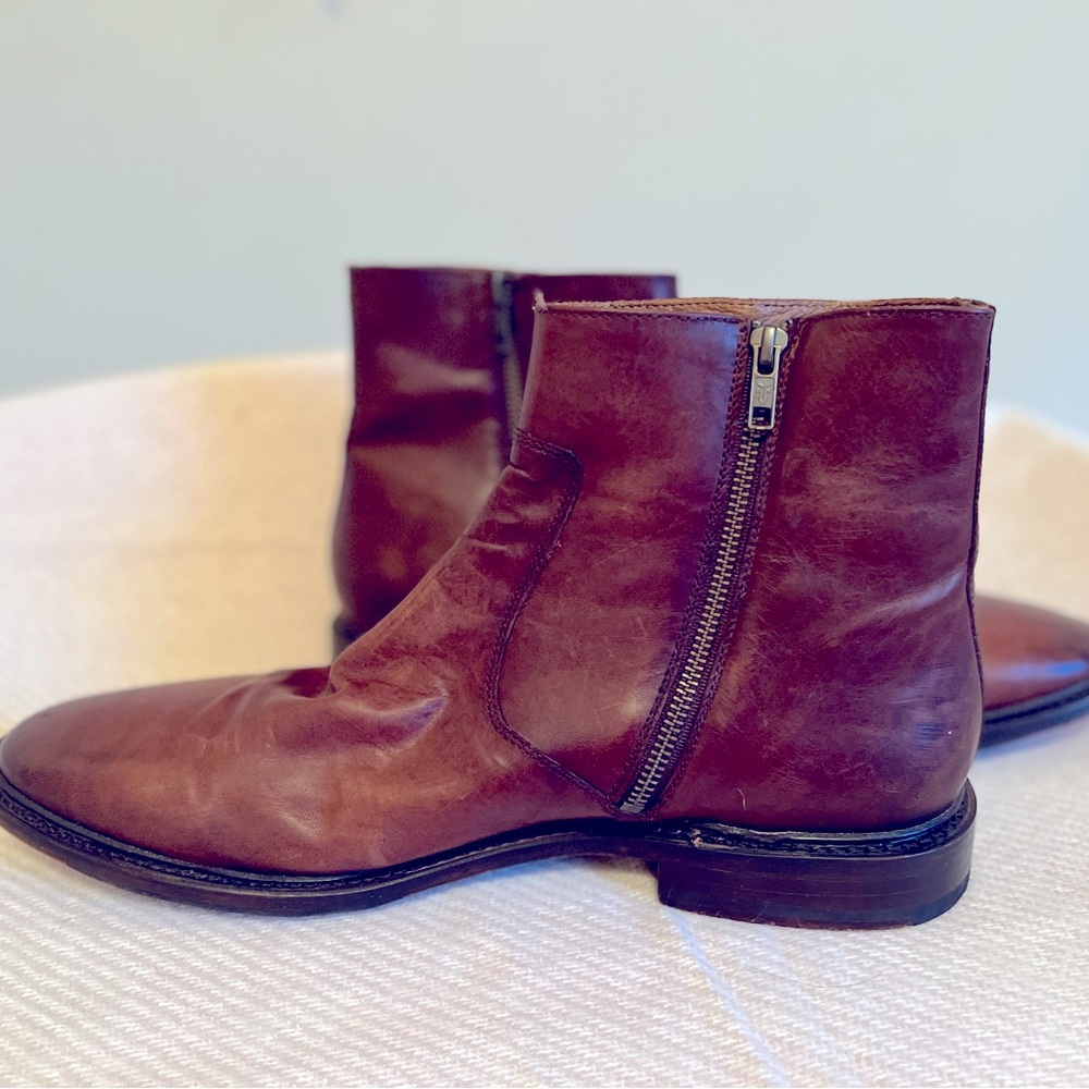 Mens Frye Paul Zip Boot, Cognac Sz 14